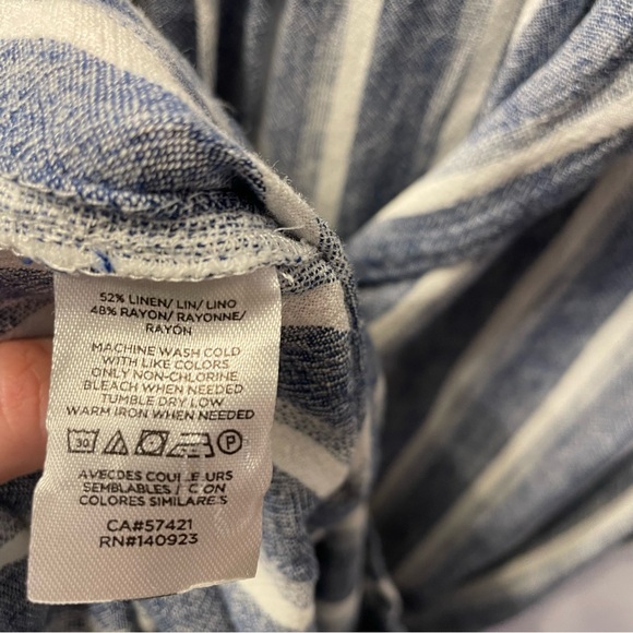 Loft Romper Linen Blend Striped Sleeveless Blue Women’s Size 10 Pockets Summer - Picture 13 of 16